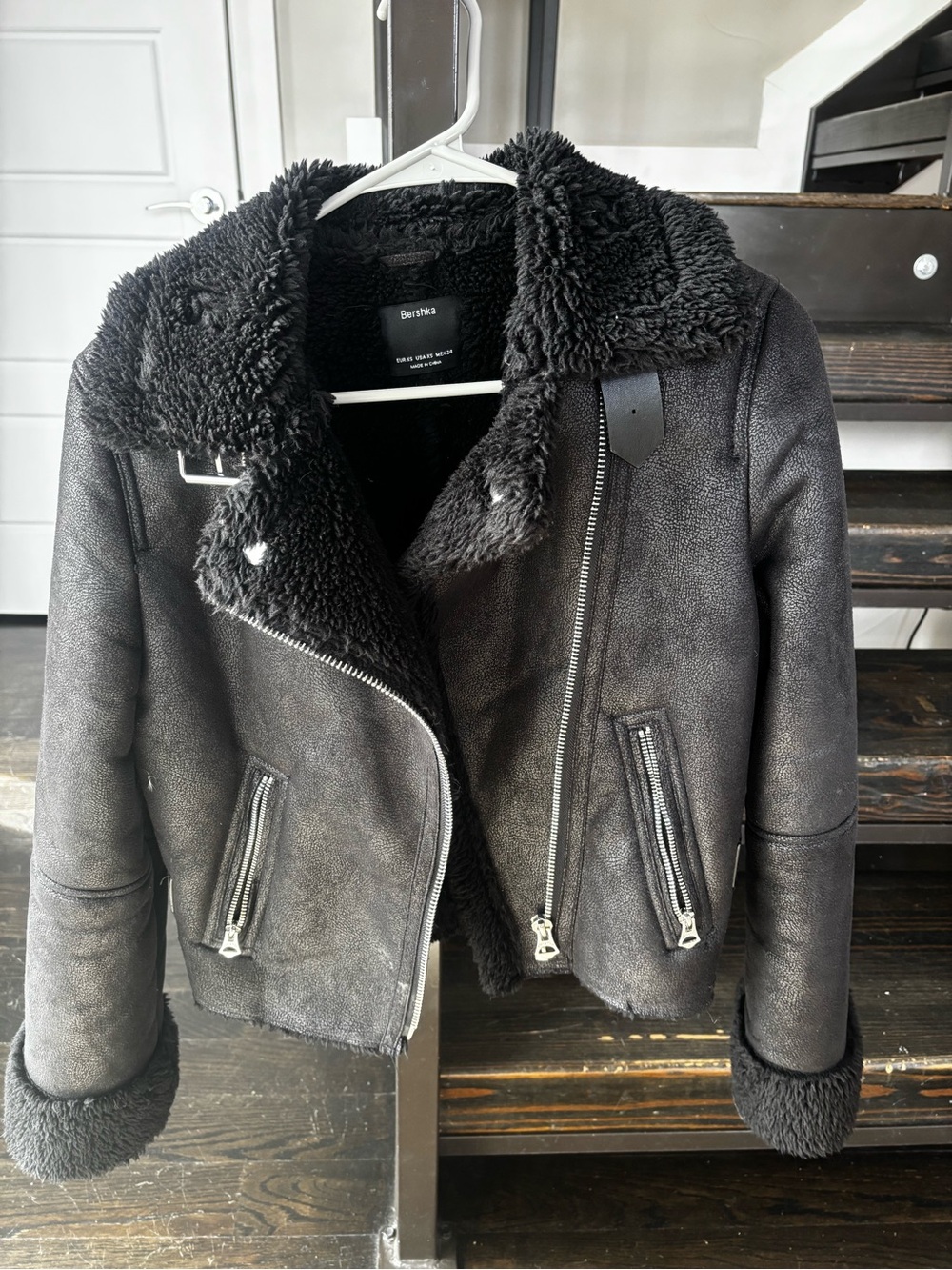 Bershka Black Faux Shearling Aviator Jacket
